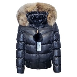 Дамско яке с естествен пух, City Angels Jeans, Черно, 6851